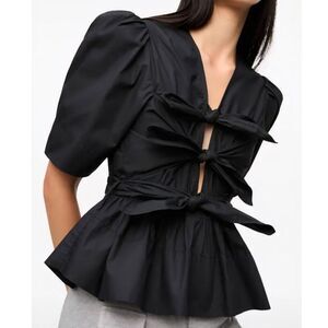New! GANNI - Size US 6/38 - Women's Black Tie Strap Blouse $295